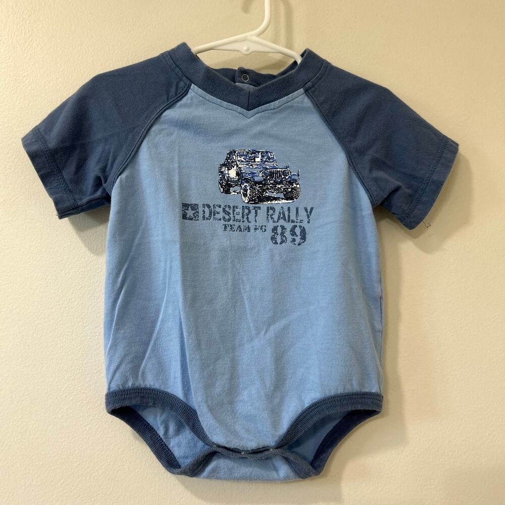 Faded Glory Vintage Baby Boys Size 18 Months Cotton Blue Bodysuit Y2K Racing